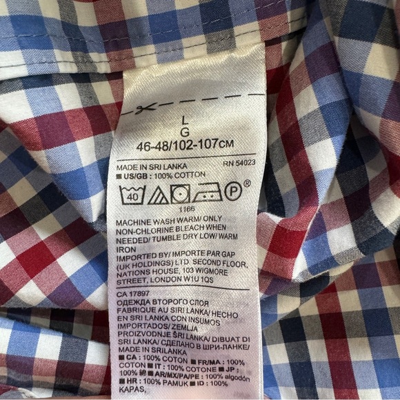 Banana Republic Grant Fit Long Sleeve Button Up Short Red White Blue Black Large - Picture 7 of 8